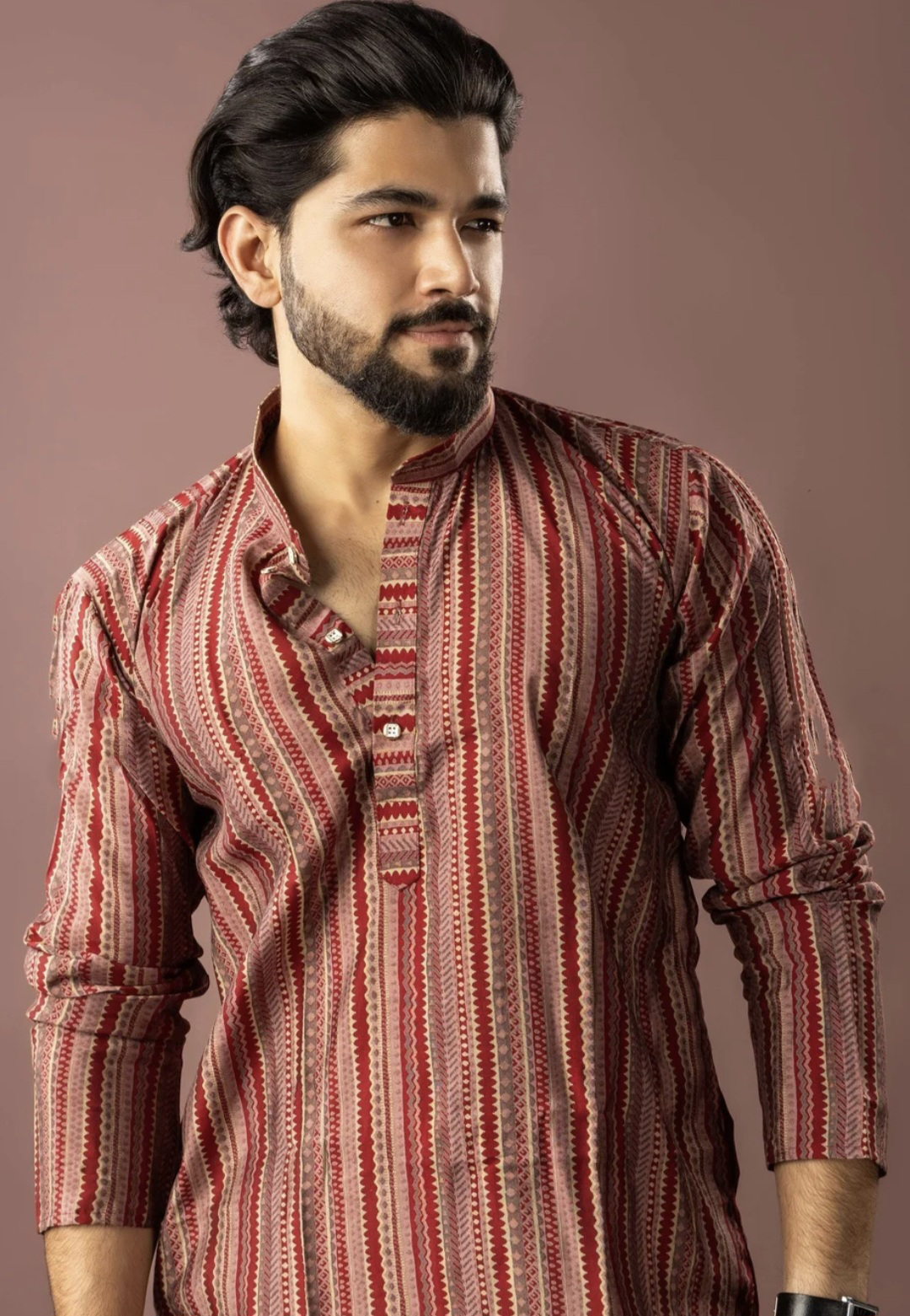 Red Striped Heritage Kurta Set