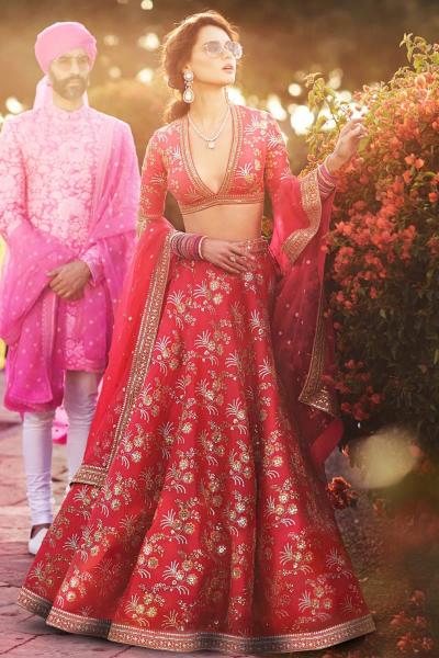 Red Thai Silk Lehenga Choli