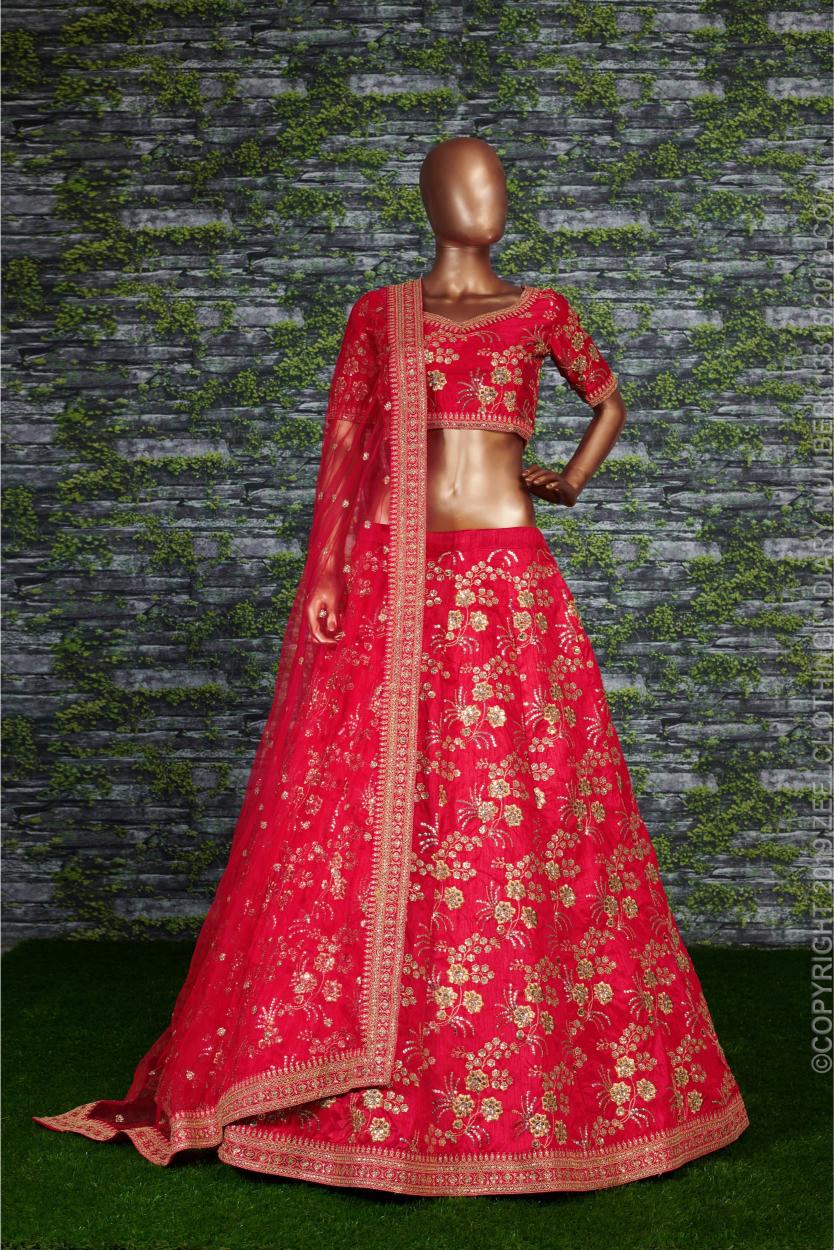 Red Thai Silk Lehenga Choli — alternate view