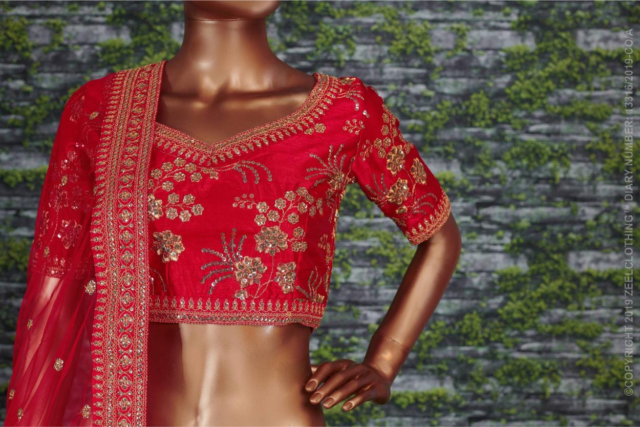 Red Thai Silk Lehenga Choli