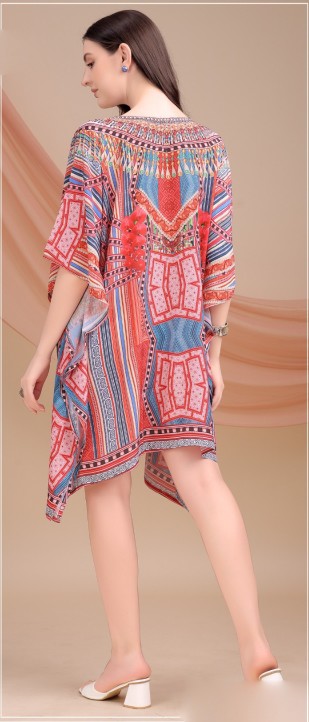 Red Tribal Fusion Feather Silk Kaftan