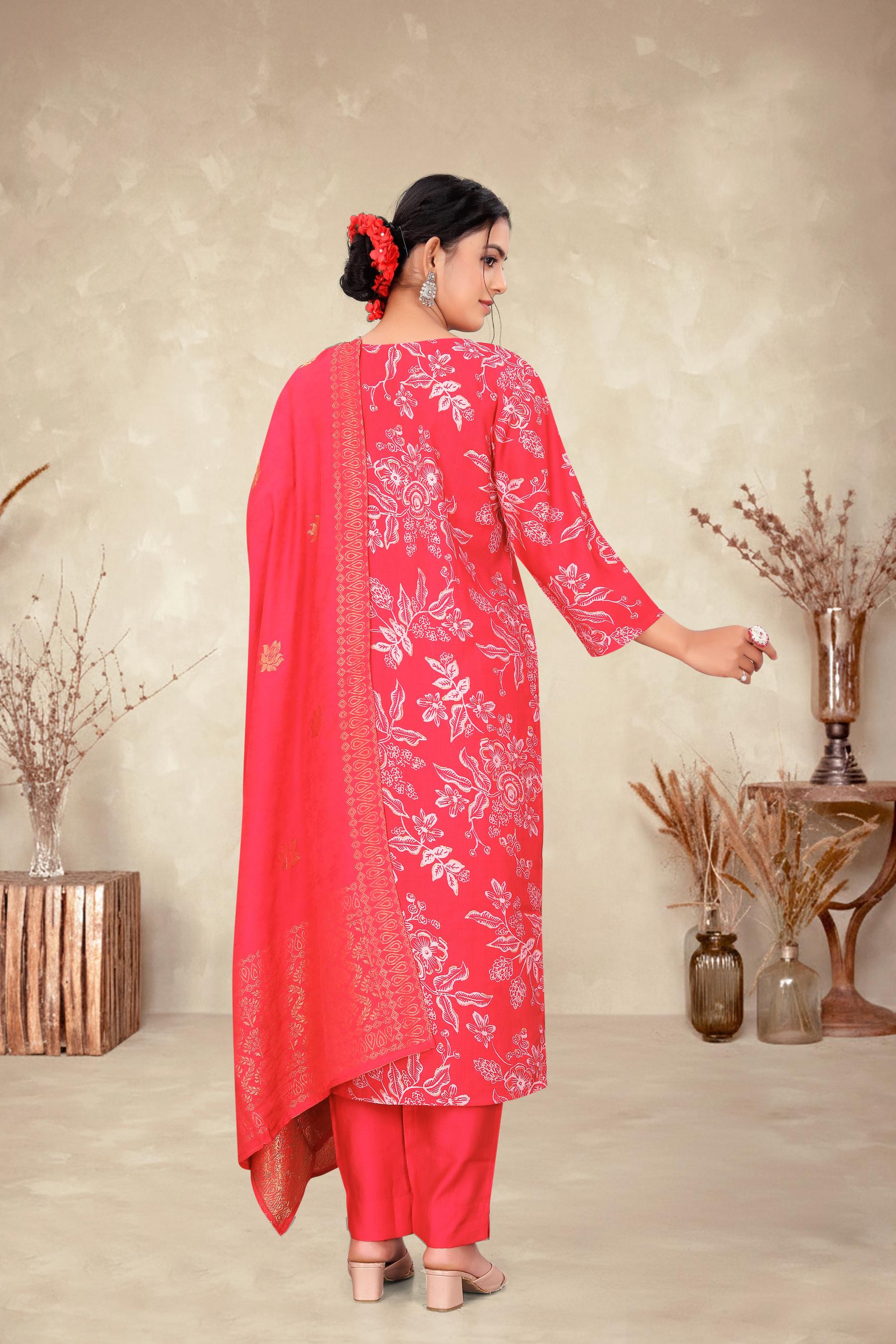 Red Vatican Foil Print Embellished Salwar Suit — alternate view