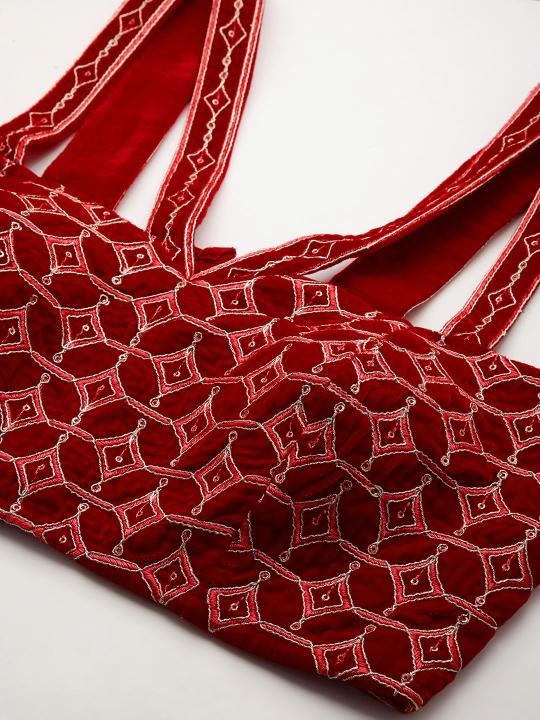 Red Velvet Embroidered Readymade Blouse