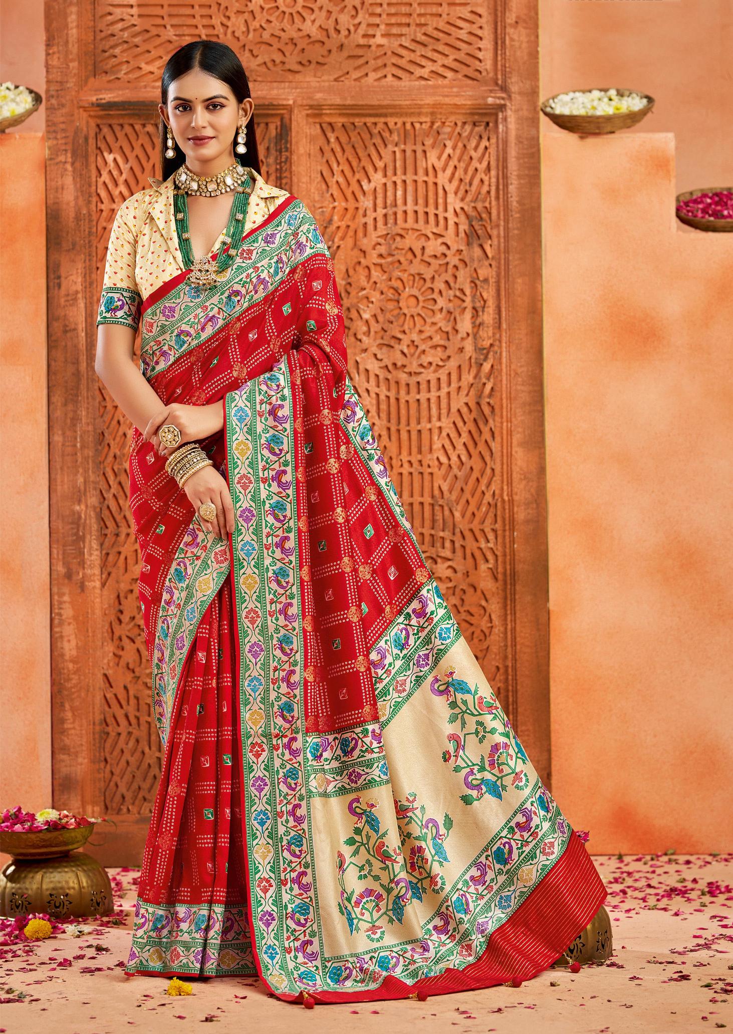 Red Velvet Tussar Silk Saree