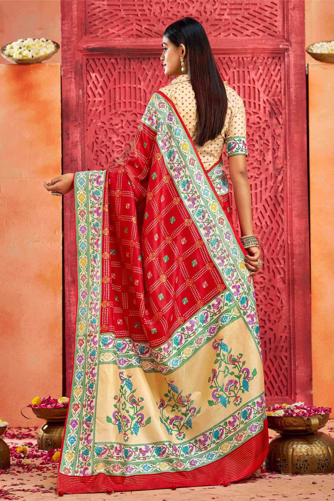 Red Velvet Tussar Silk Saree — alternate view