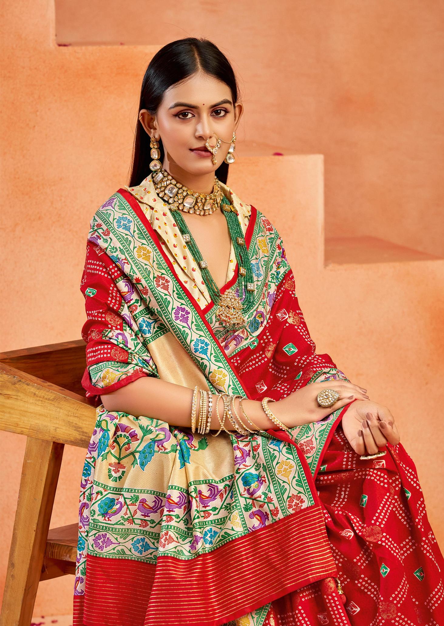 Red Velvet Tussar Silk Saree