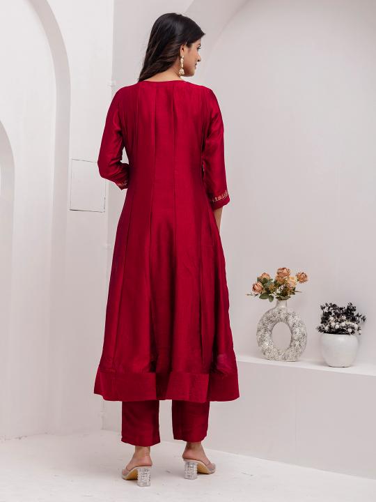 Red Vichitra Silk Readymade Suit — alternate view