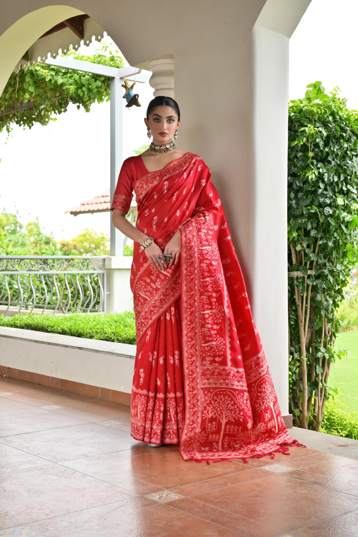Red Warli Woven Banglori Silk Saree