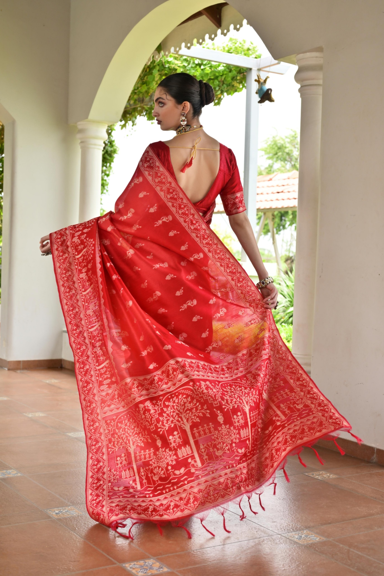 Red Warli Woven Banglori Silk Saree — alternate view