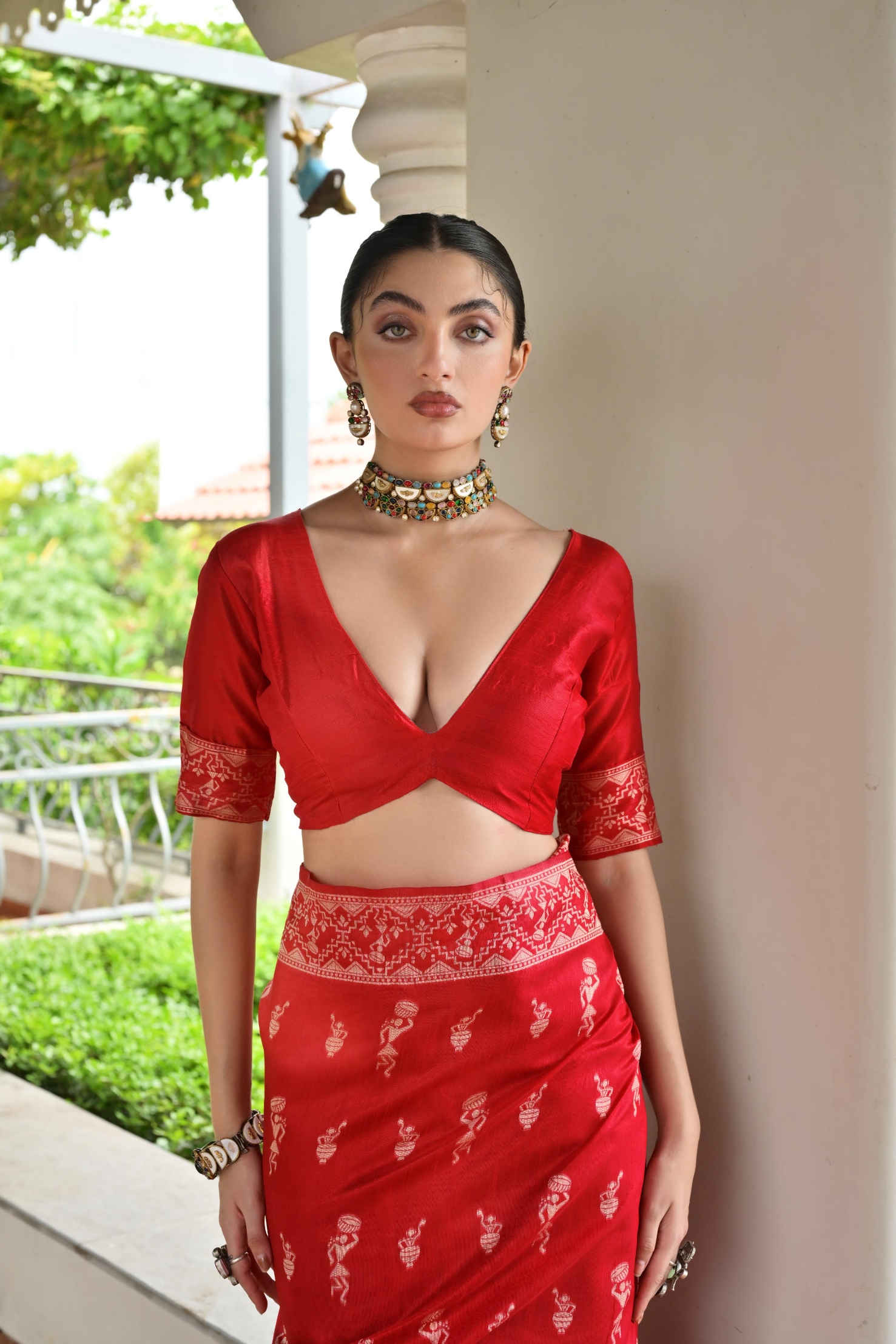 Red Warli Woven Banglori Silk Saree