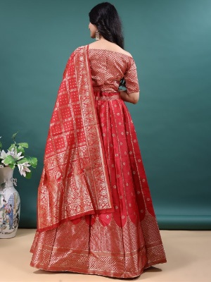 Red Wedding Jacquard Lehenga Choli — alternate view