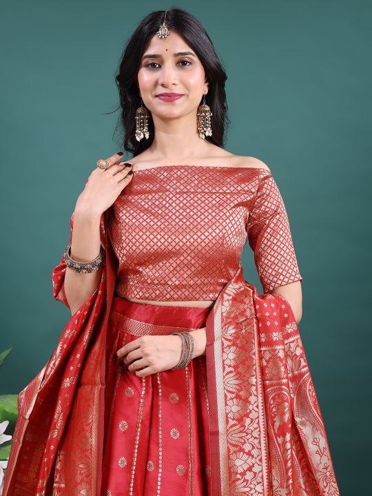 Red Wedding Jacquard Lehenga Choli