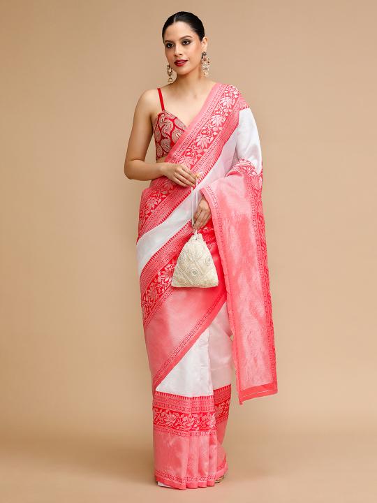 Red Woven Lichi Silk Saree