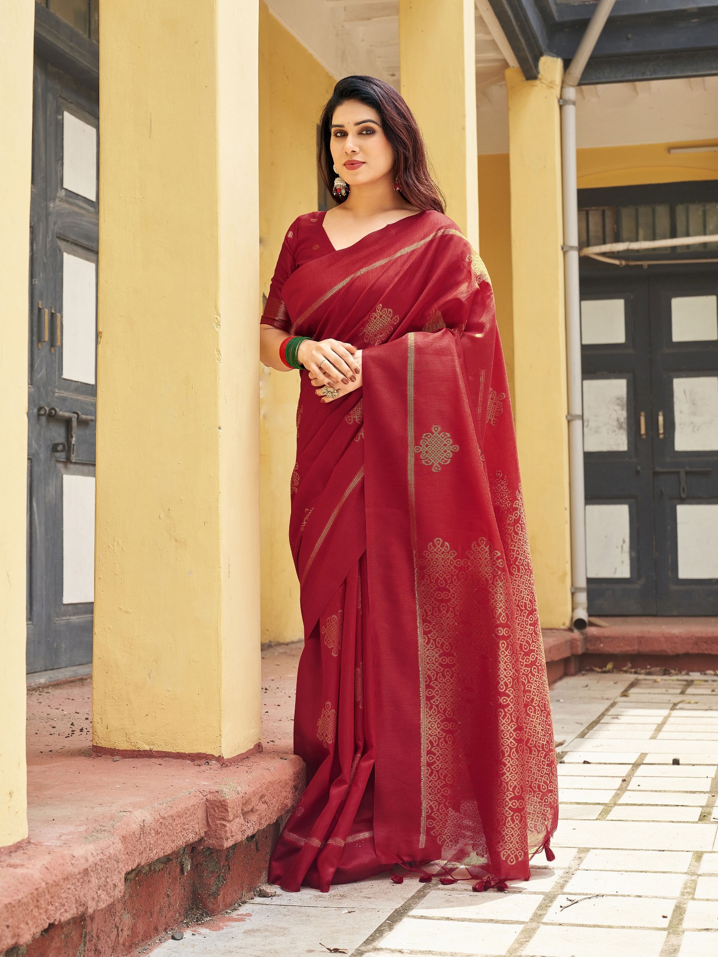 Red Woven Paithani Pallu Khadi Raw Silk Saree