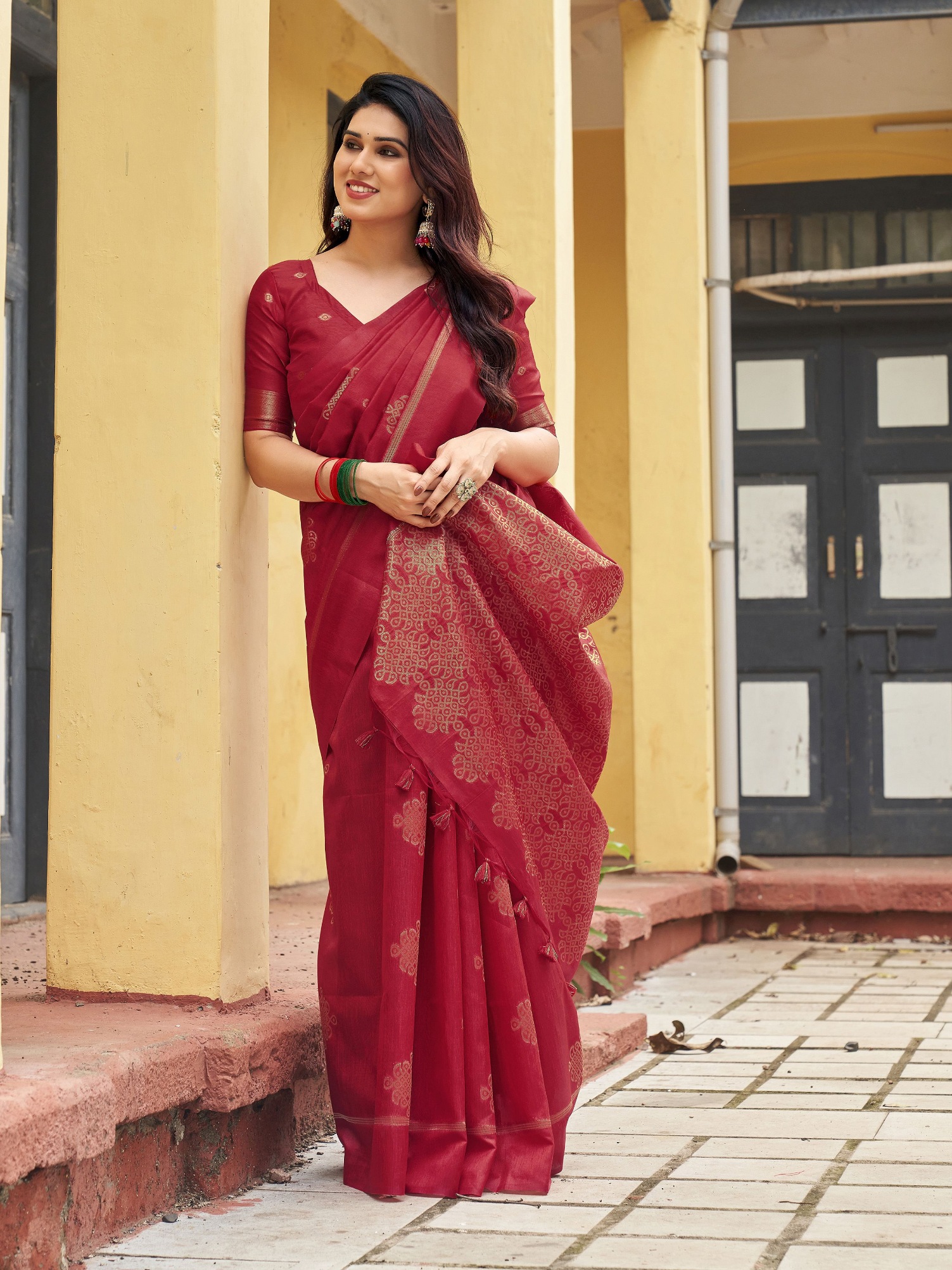Red Woven Paithani Pallu Khadi Raw Silk Saree