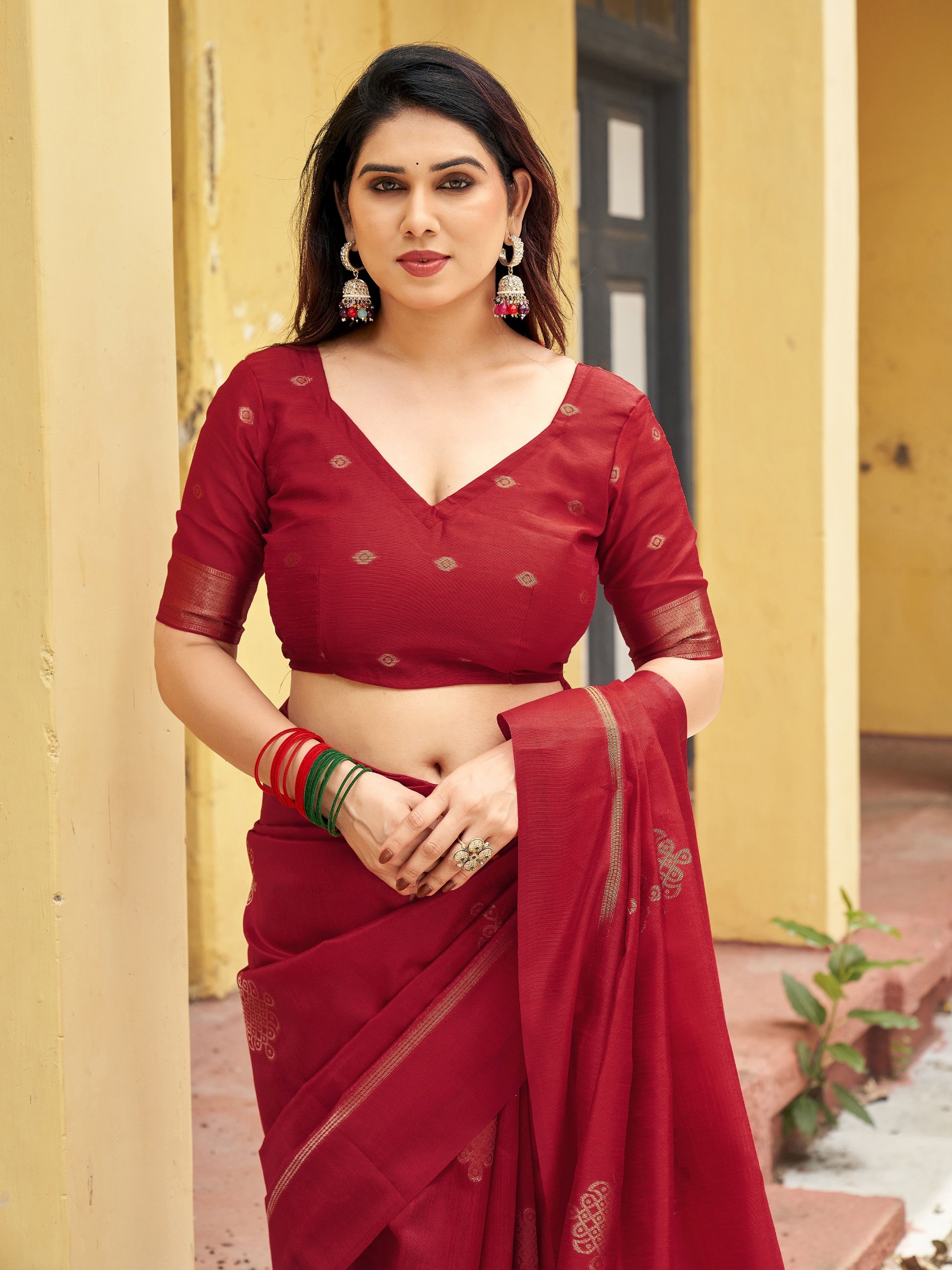 Red Woven Paithani Pallu Khadi Raw Silk Saree