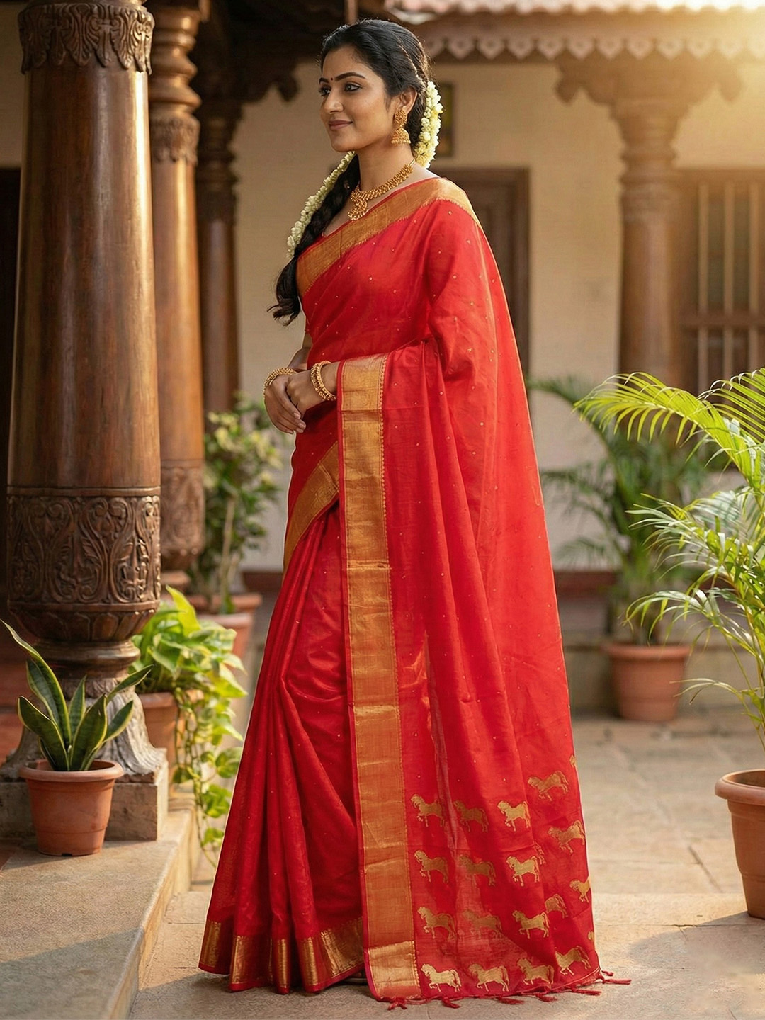 Red Woven Zari Designer Soft Silk Saree — alternate view