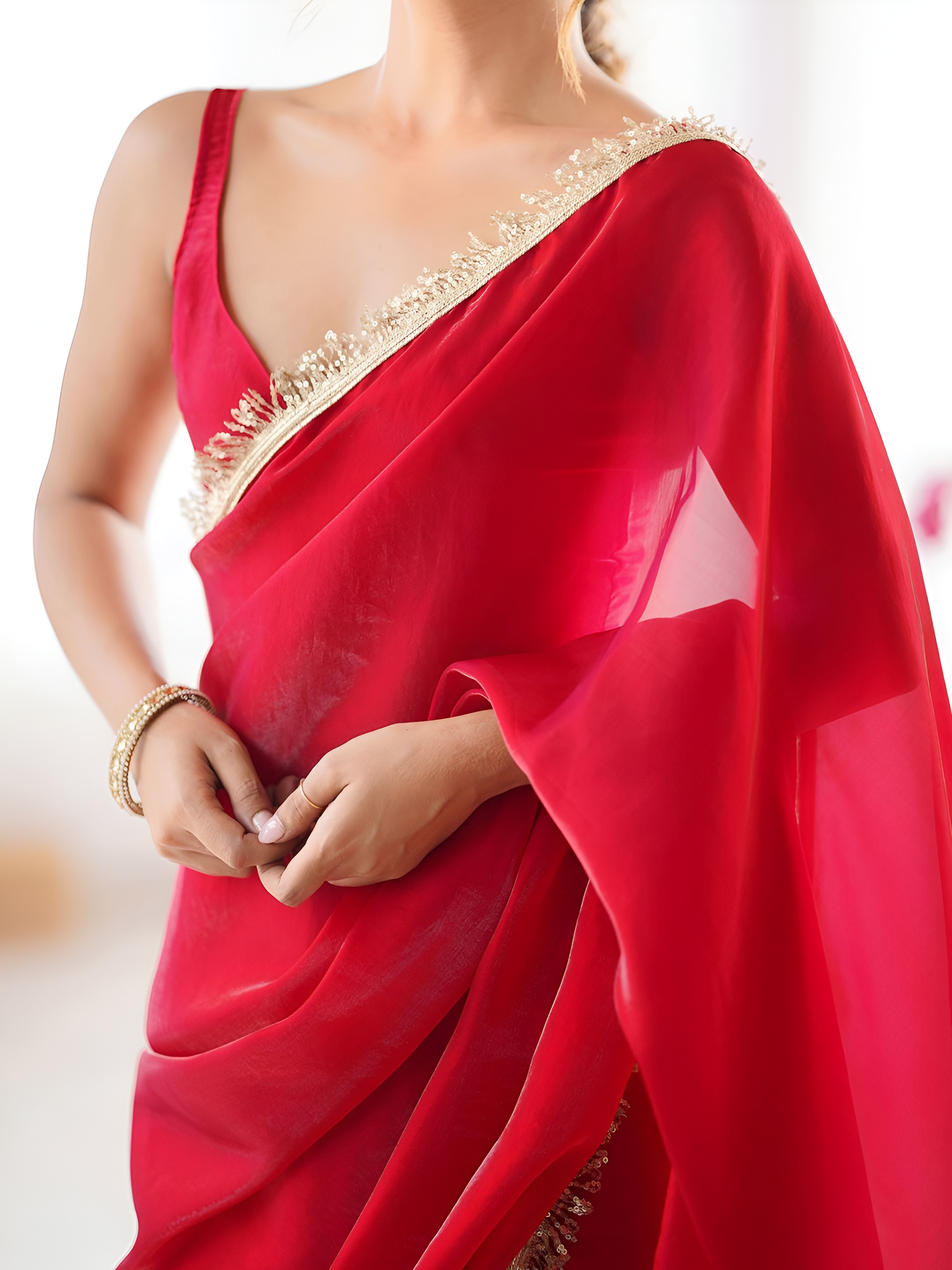 Red Zalar Lace Border Space Silk Saree