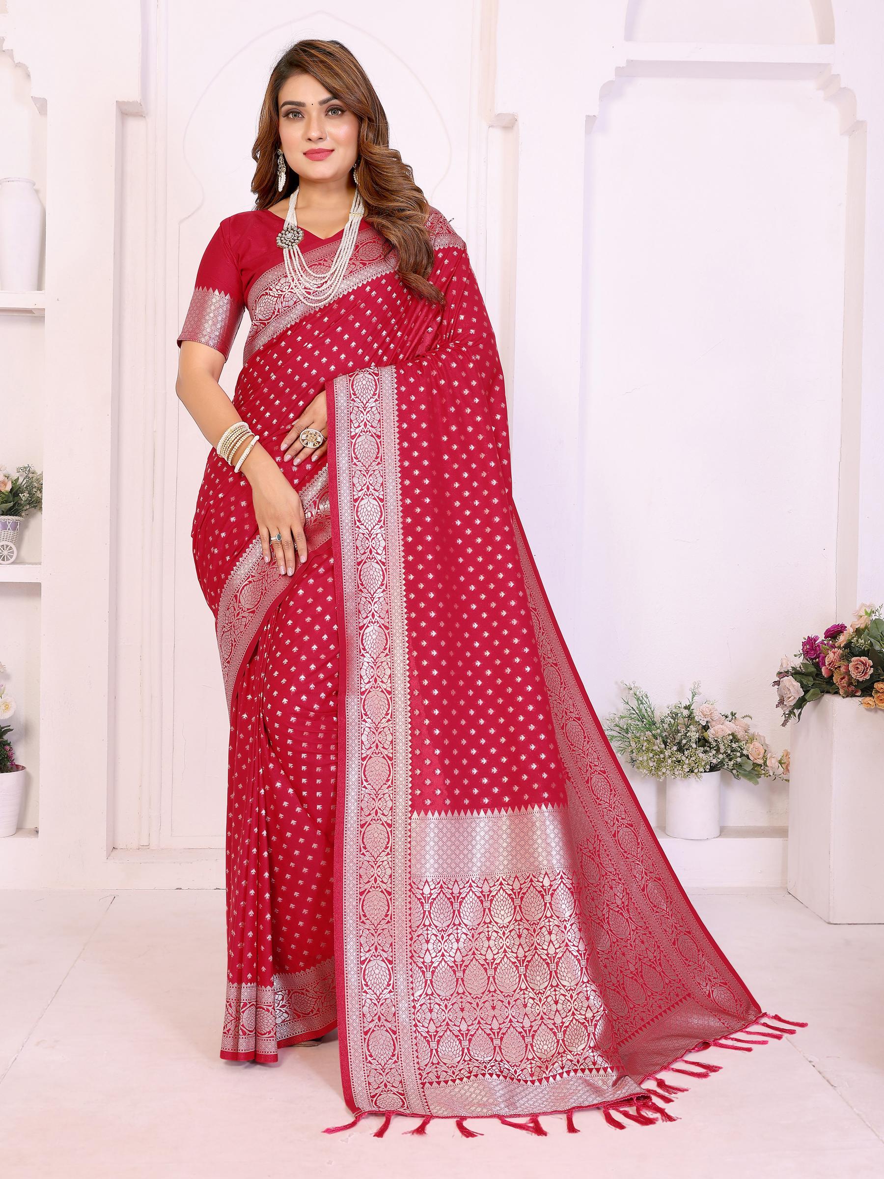 Red Zari Butti Designer Saree