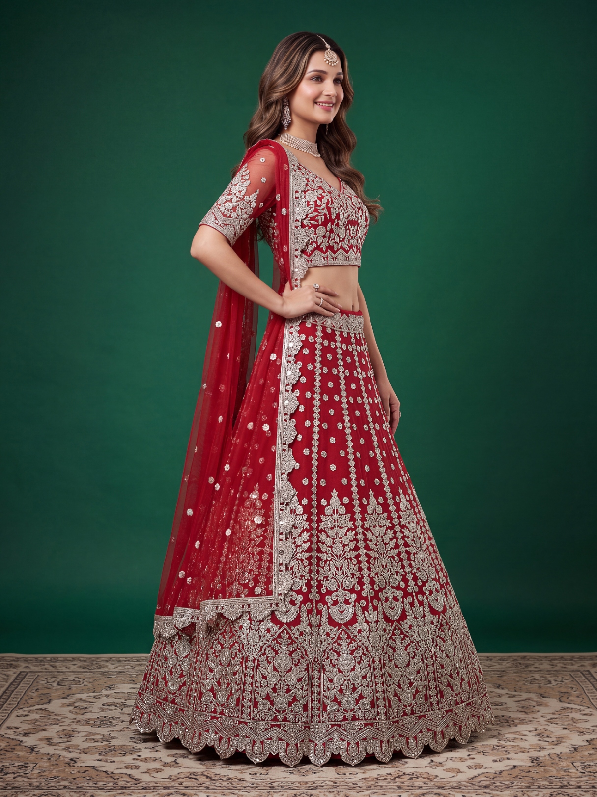 Red Zari Dori Soft Net Panelled Bridal Lehenga Choli