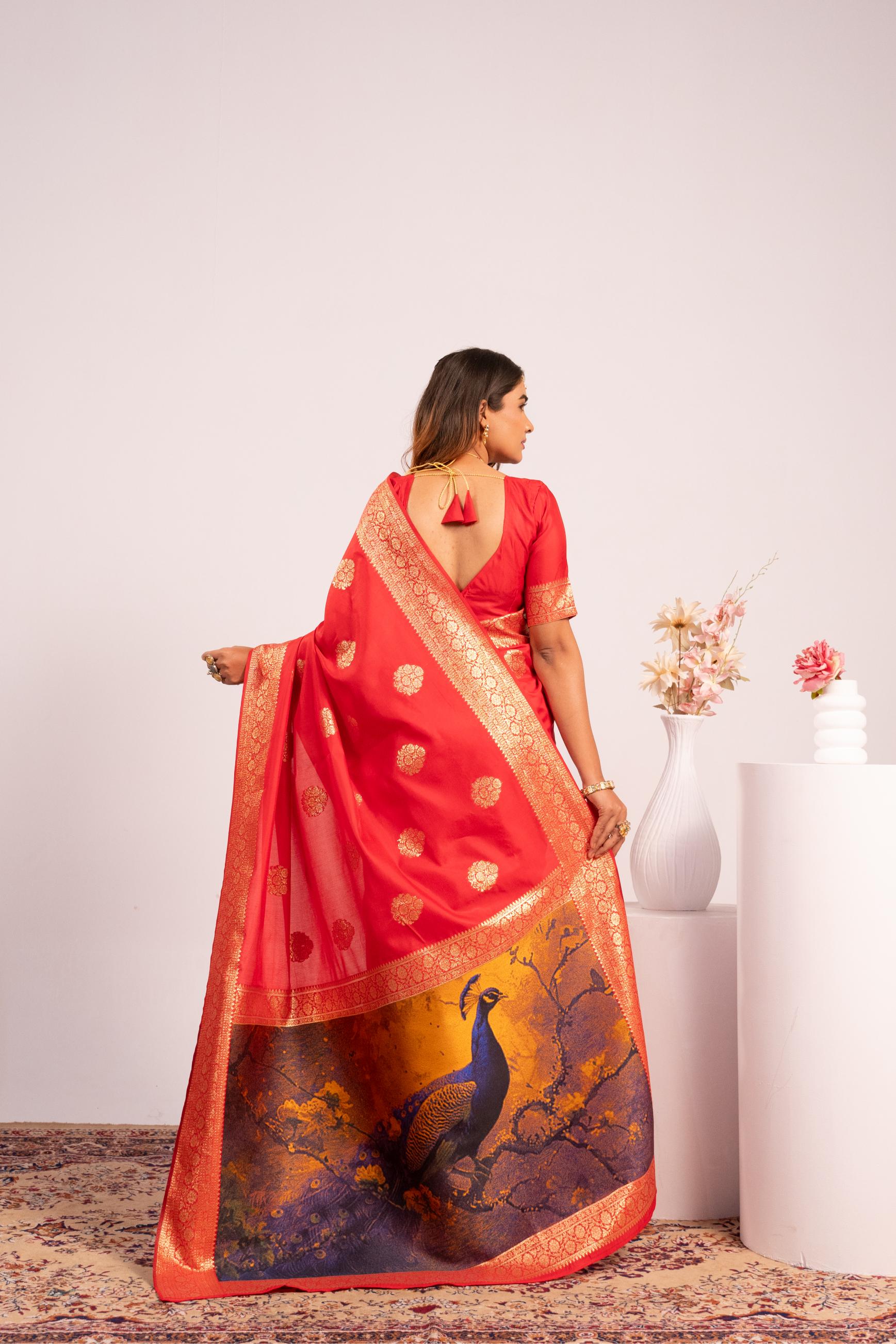 Red Zari Resham Work Banarasi Silk Saree — alternate view