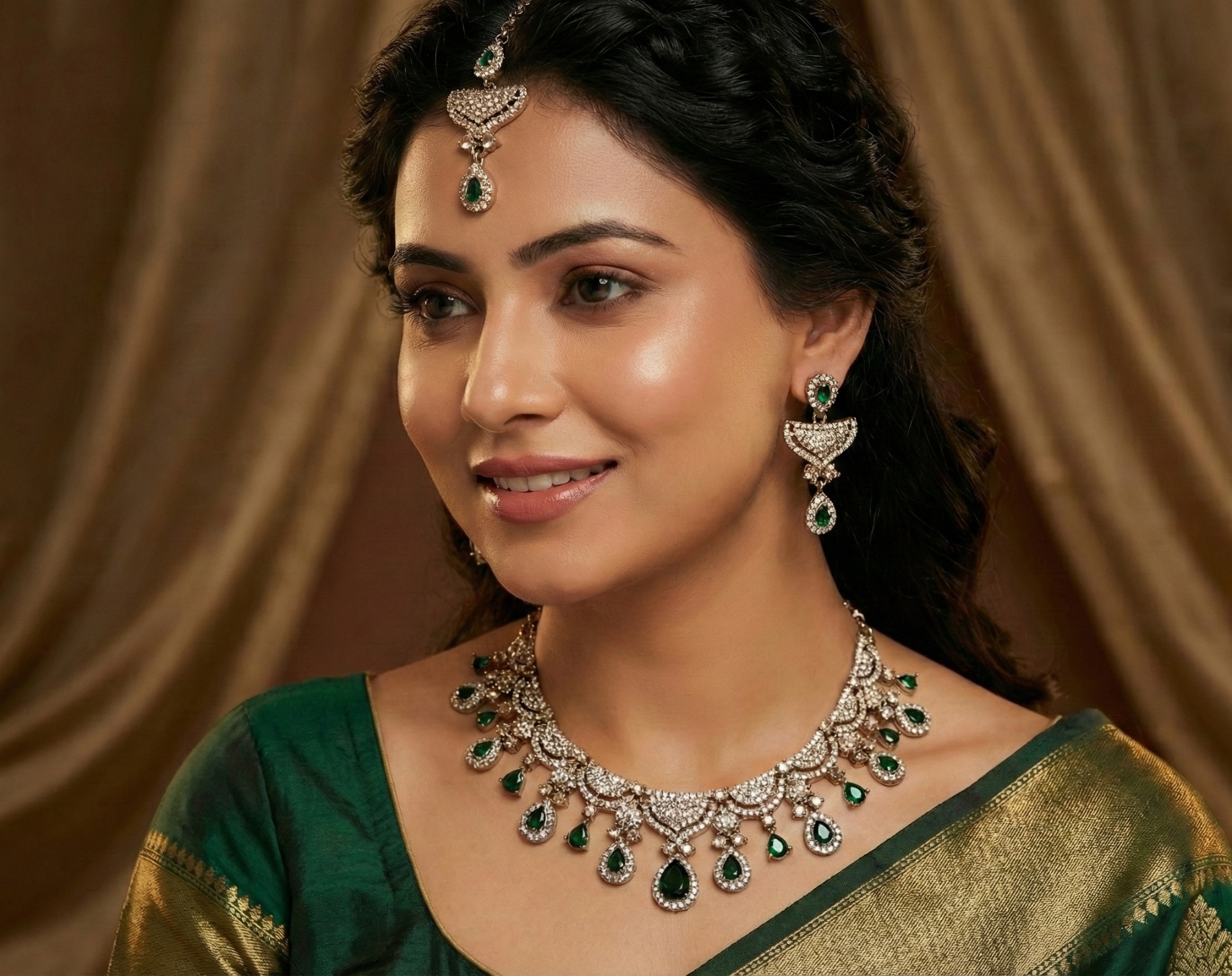 Regal Green American Diamond Choker Necklace Set