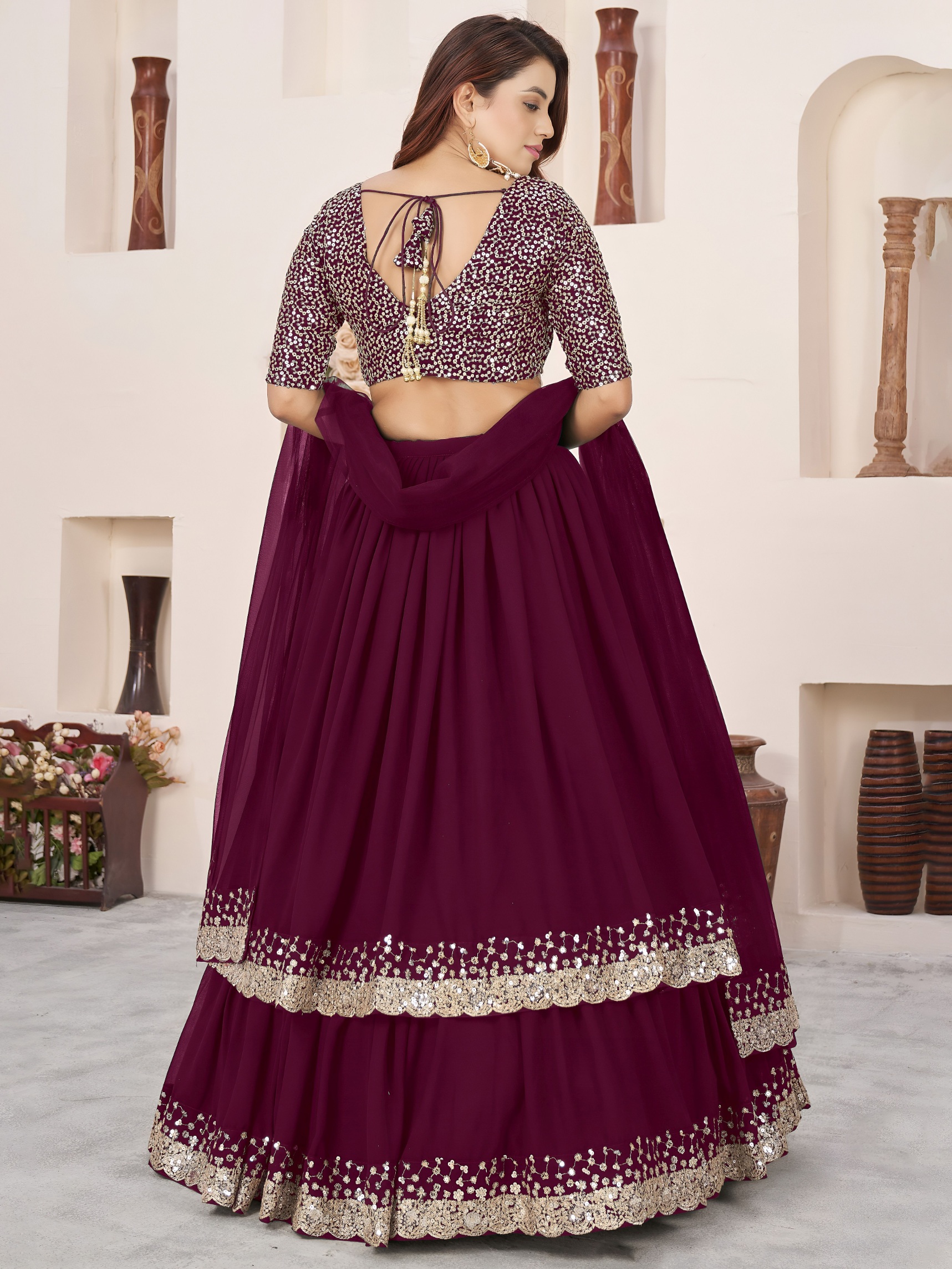 Regal Purple Zari Embroidered Layered Lehenga Choli — alternate view