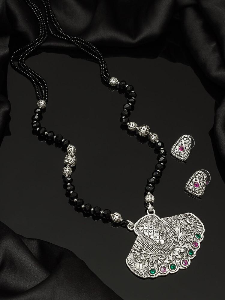 Regal Temple Fan Oxidized Kundan Mangalsutra Set