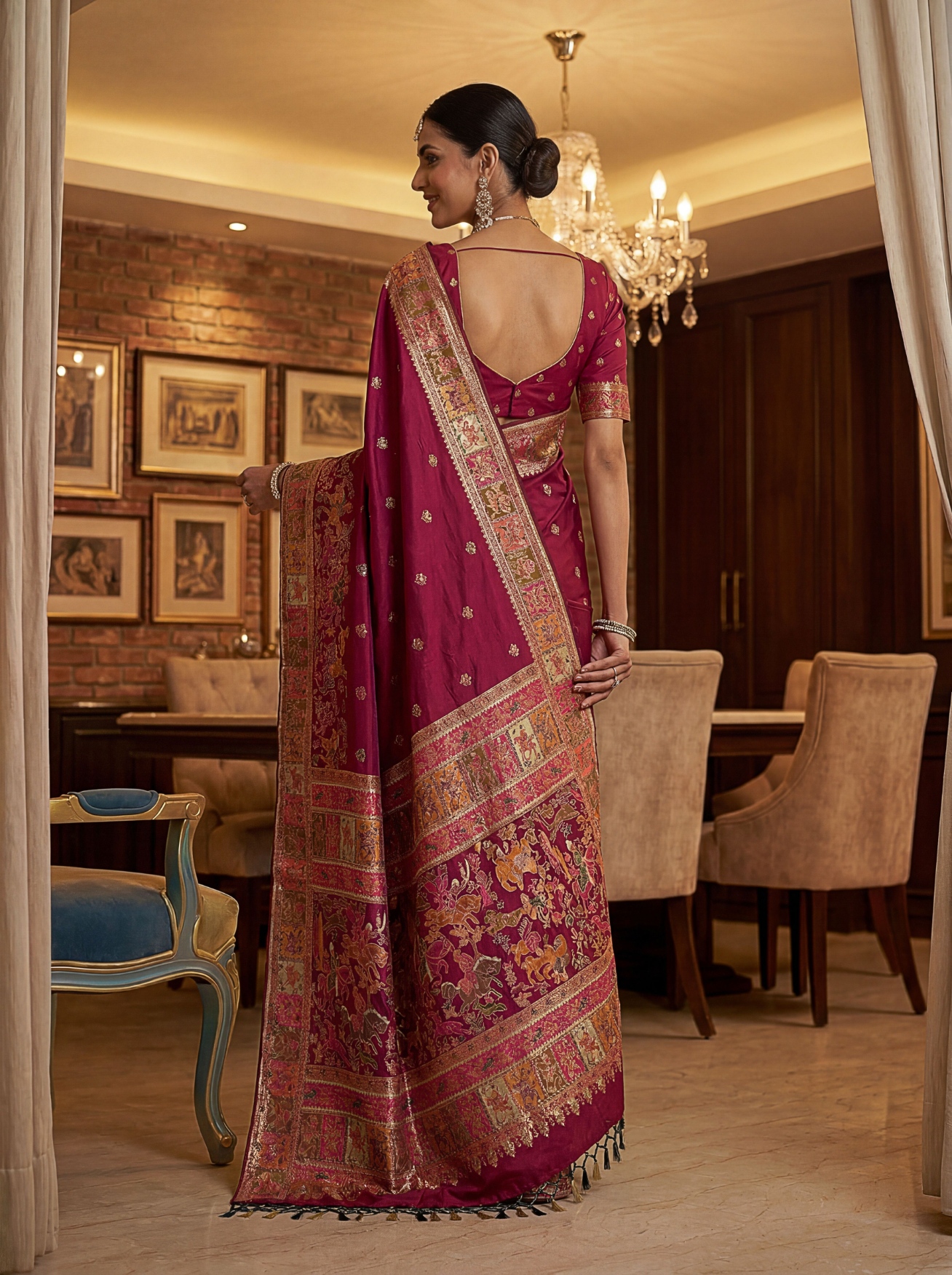 Regal Wine Virana Silk Festive Saree — alternate view