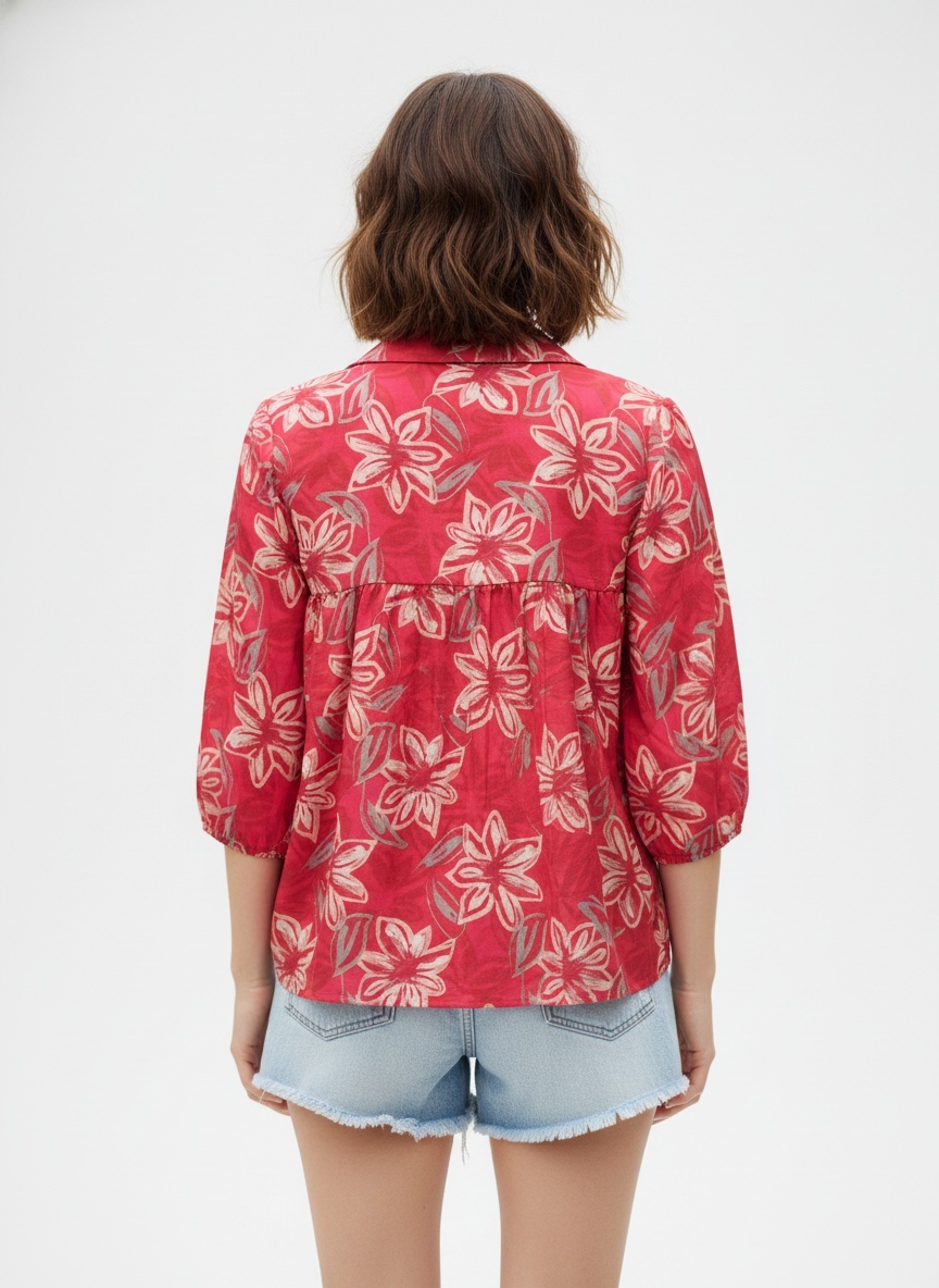 Rose Floral Printed Gathered Top — alternate view