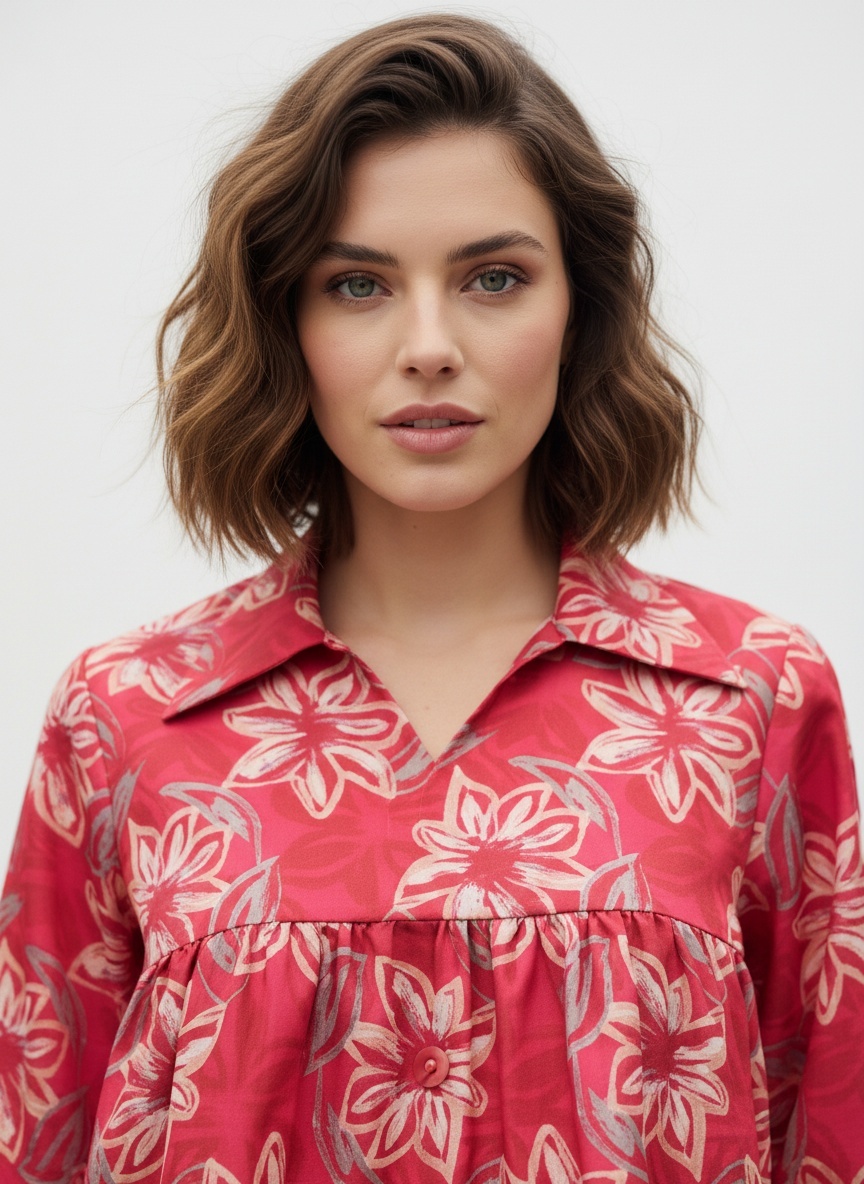 Rose Floral Printed Gathered Top