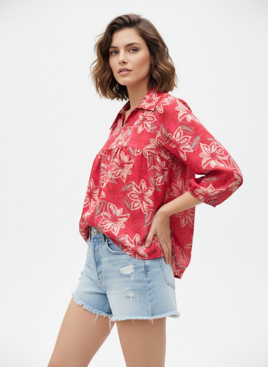 Rose Floral Printed Gathered Top