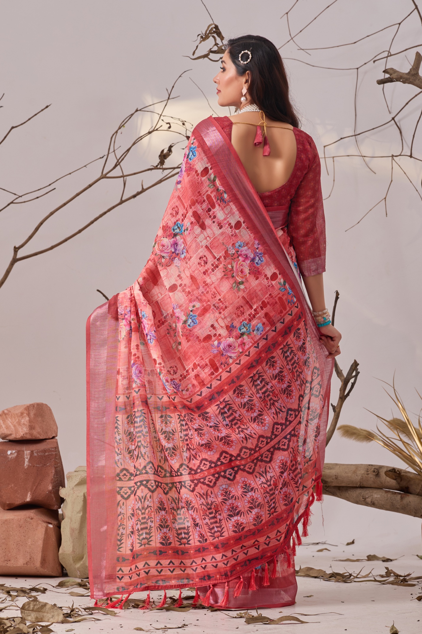 Rose Garden Printed Saree — alternate view