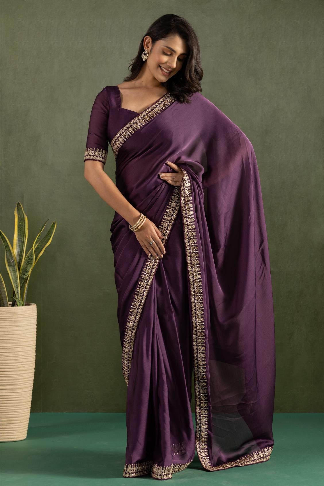 Rose Gold Chiffon Ready To Wear Saree