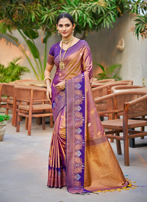 Rose Gold Jacquard Soft Silk Saree