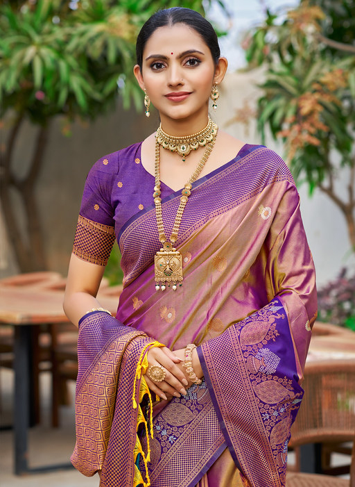 Rose Gold Jacquard Soft Silk Saree — alternate view