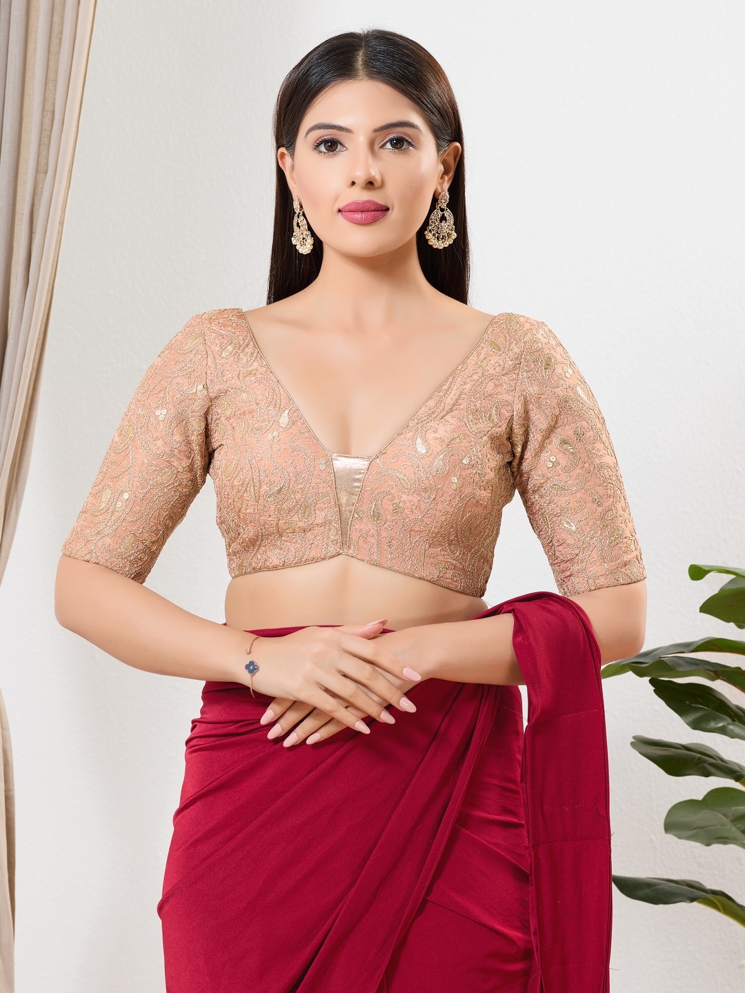 Rose Gold Paisley Thread Silk Designer Blouse