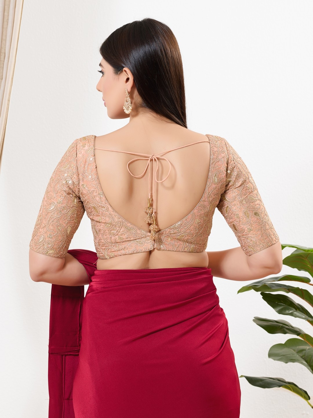 Rose Gold Paisley Thread Silk Designer Blouse — alternate view