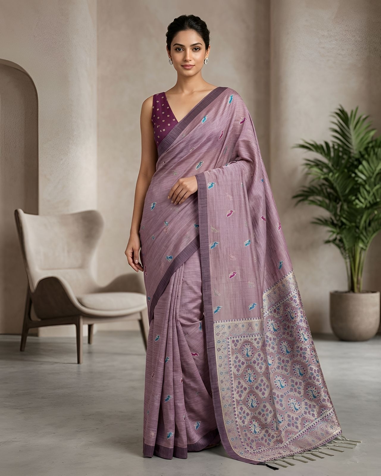 Rose Mauve Heritage Paisley Woven Saree