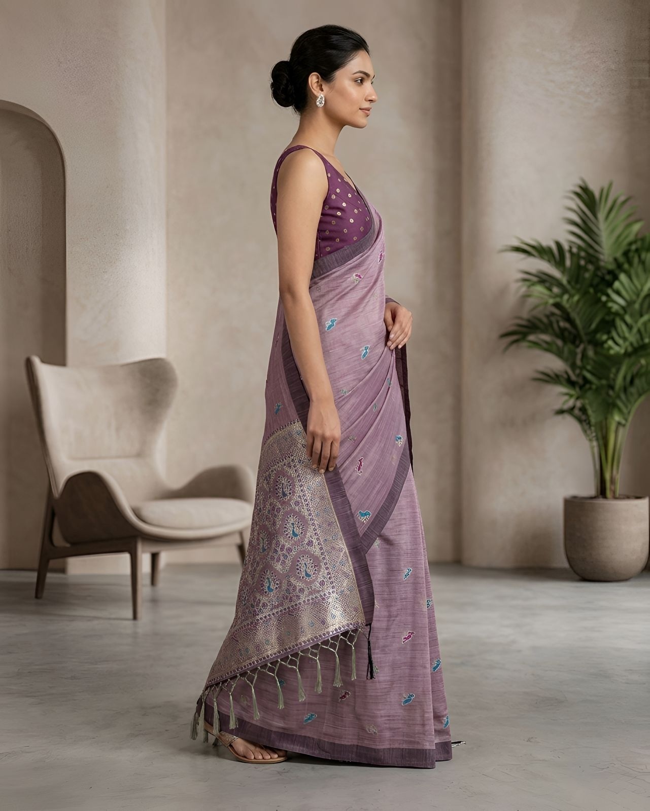 Rose Mauve Heritage Paisley Woven Saree — alternate view