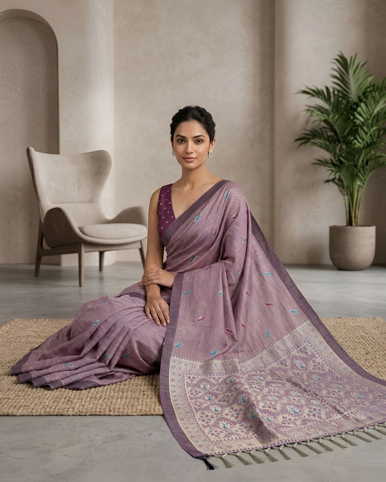 Rose Mauve Heritage Paisley Woven Saree