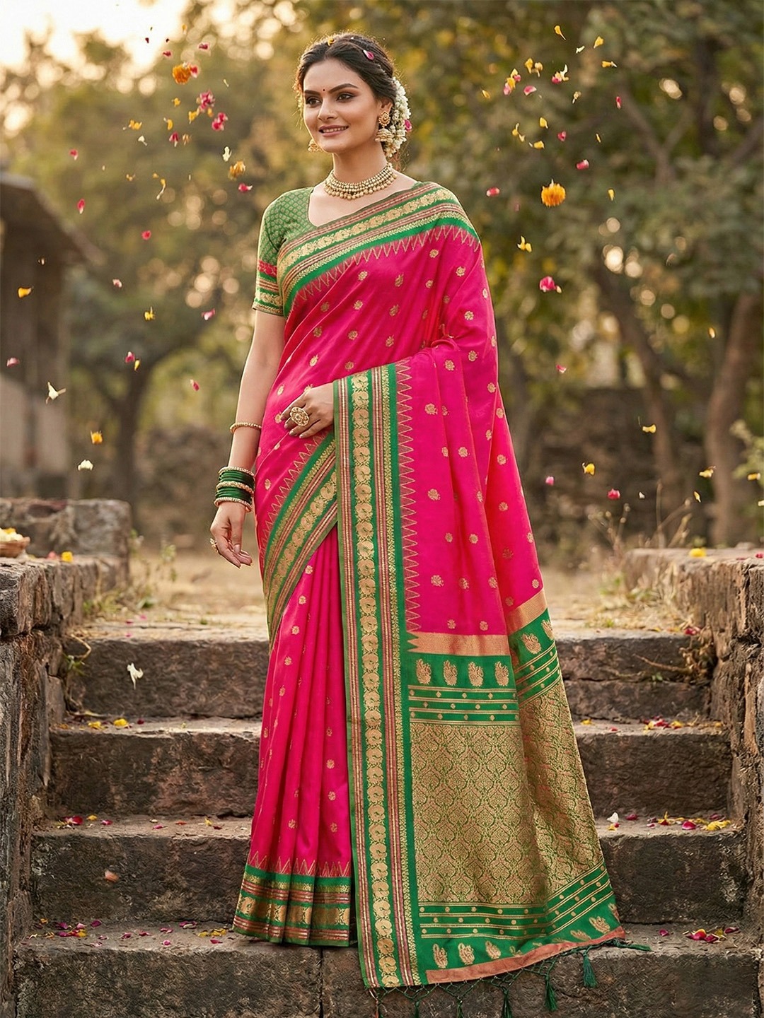 Rose Pink Festive Weaving Soft Silk Saree