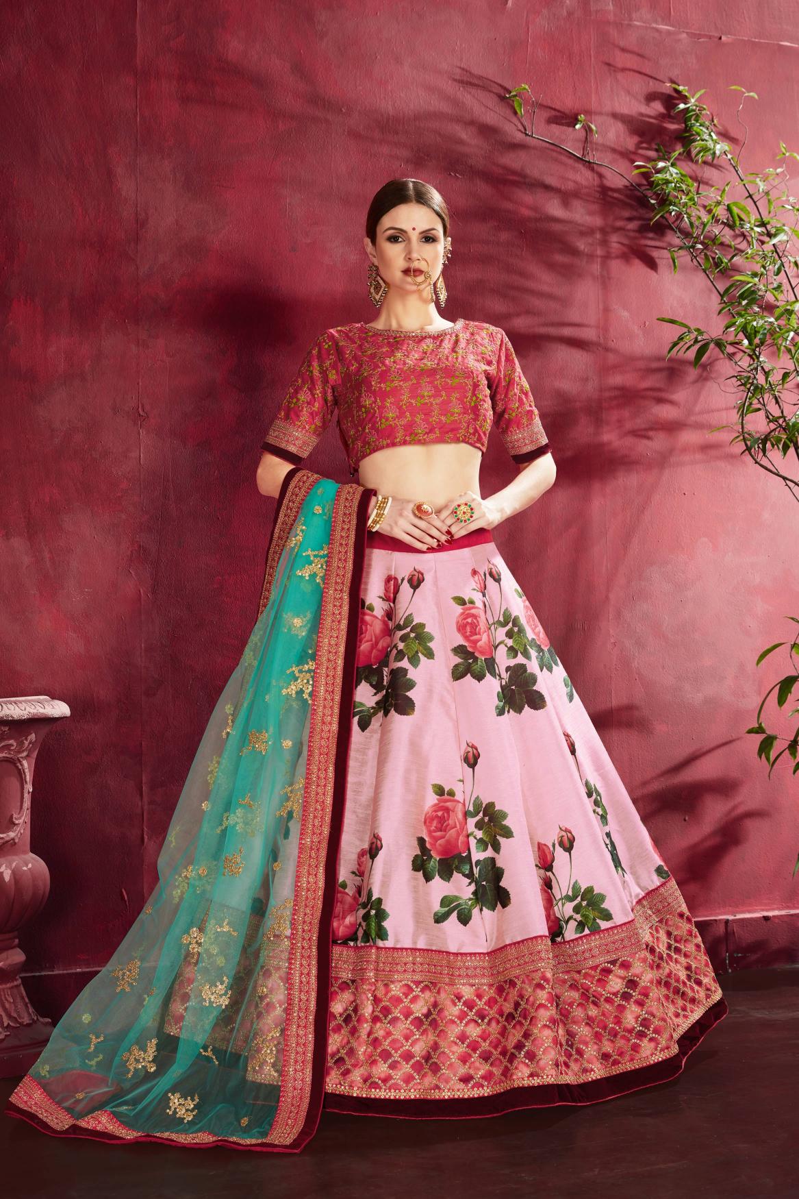 Rose Pink Heavy Banglori Silk Lehenga Choli