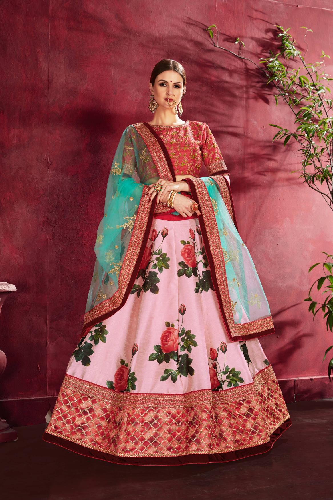 Rose Pink Heavy Banglori Silk Lehenga Choli