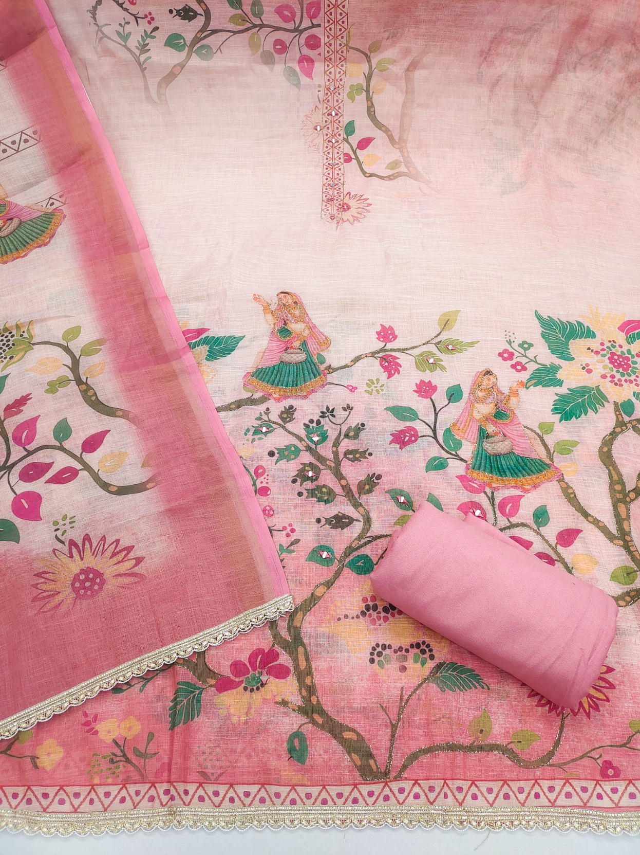 Rose Pink Printed Linen Cotton Salwar Suit — alternate view
