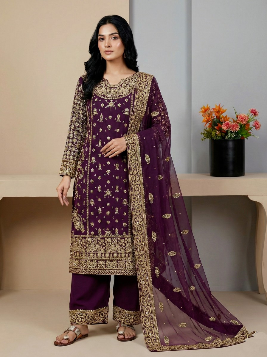 Royal Amethyst 5mm Sequins Georgette Suit
