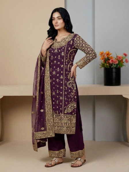 Royal Amethyst 5mm Sequins Georgette Suit — alternate view