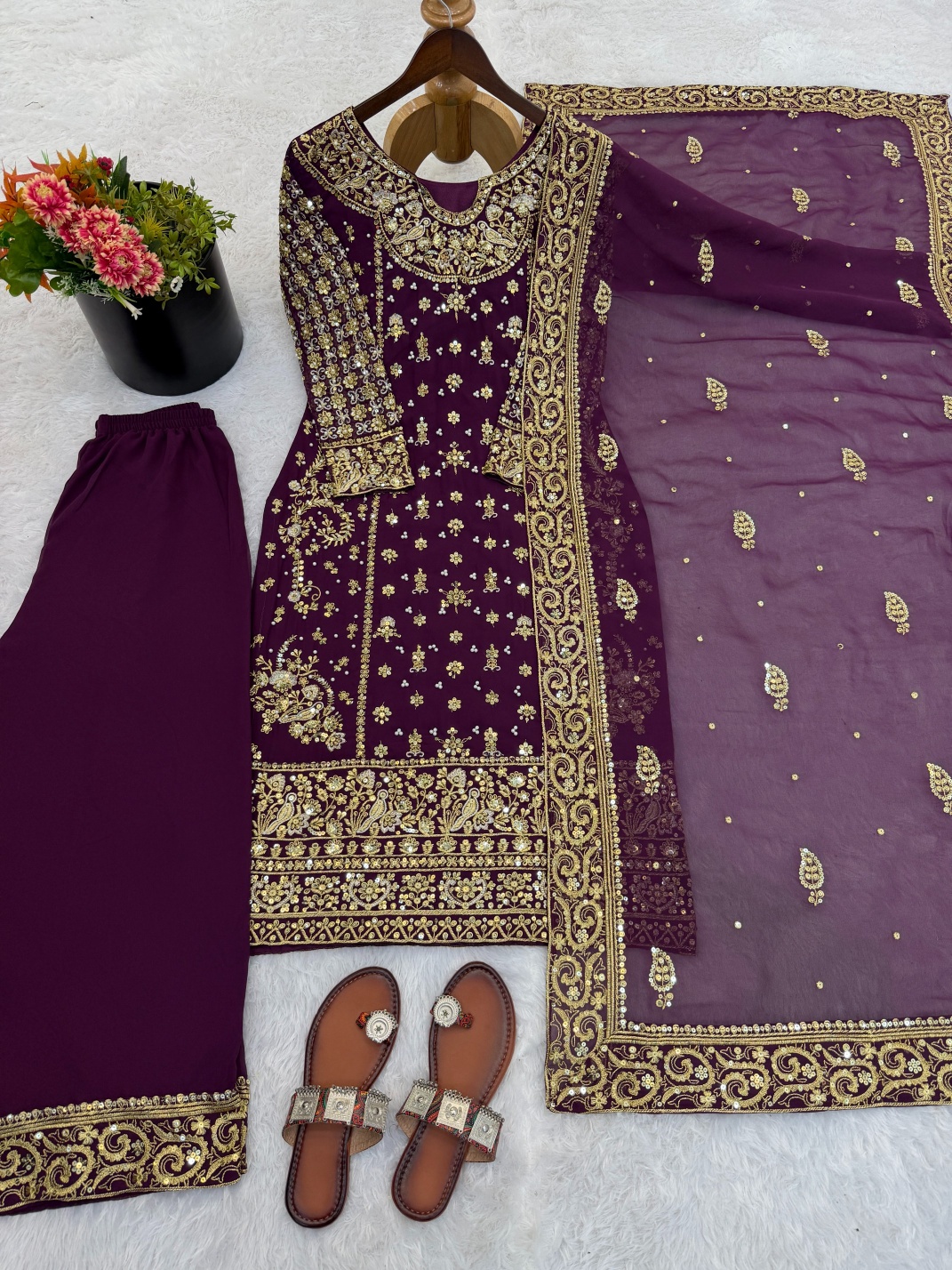 Royal Amethyst 5mm Sequins Georgette Suit
