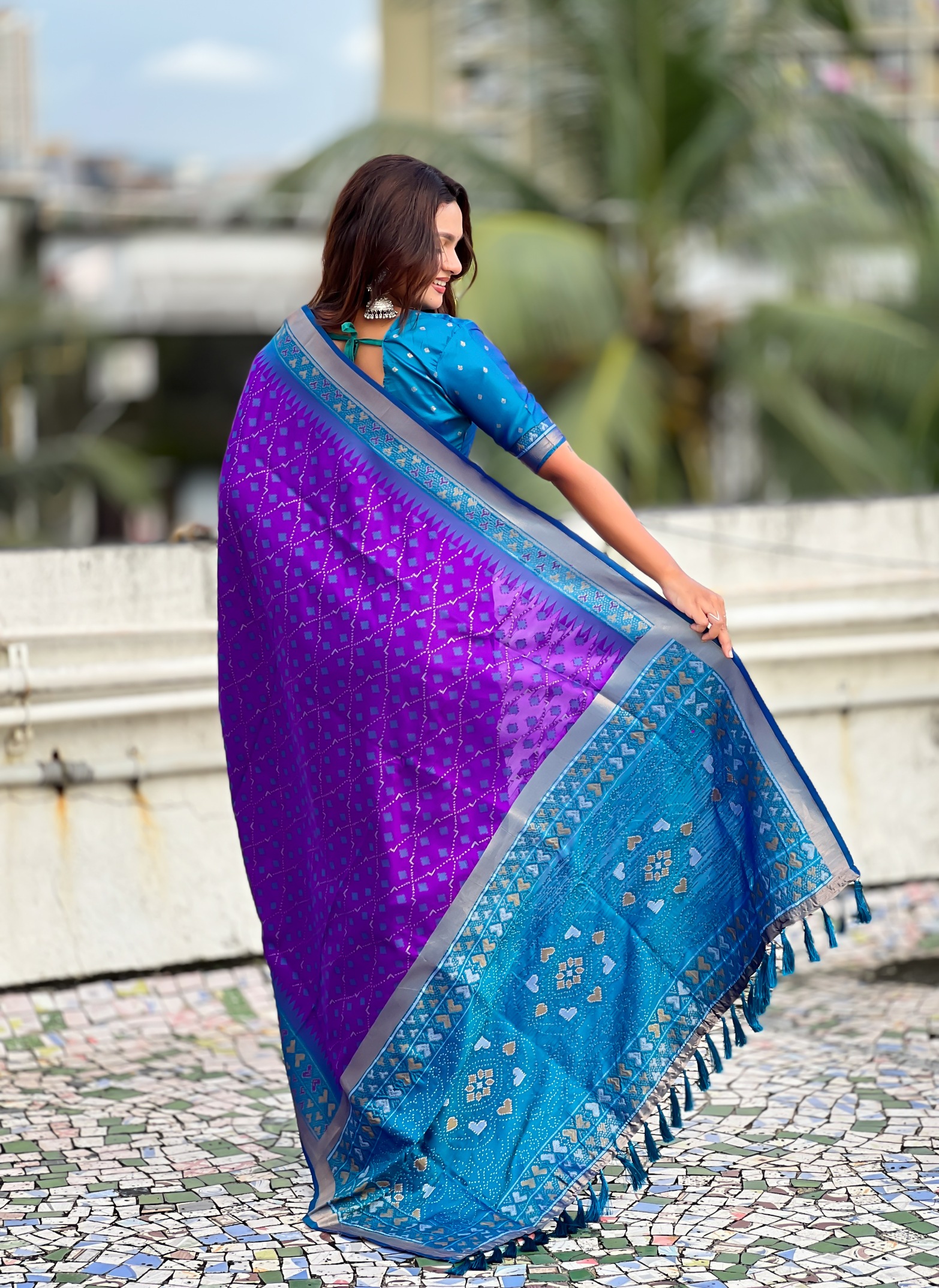 Royal Amethyst Patola Silk Ikat Heritage Saree — alternate view