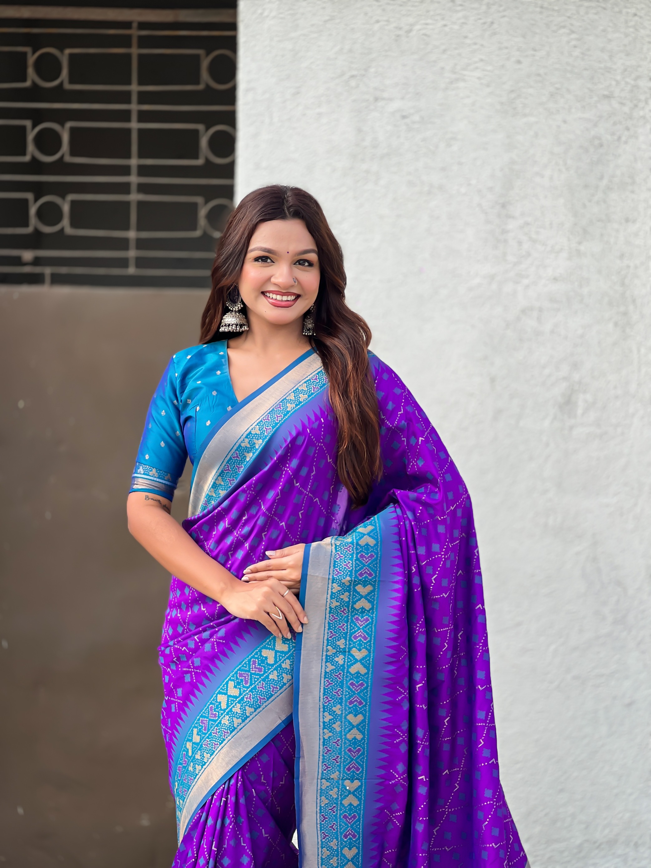 Royal Amethyst Patola Silk Ikat Heritage Saree